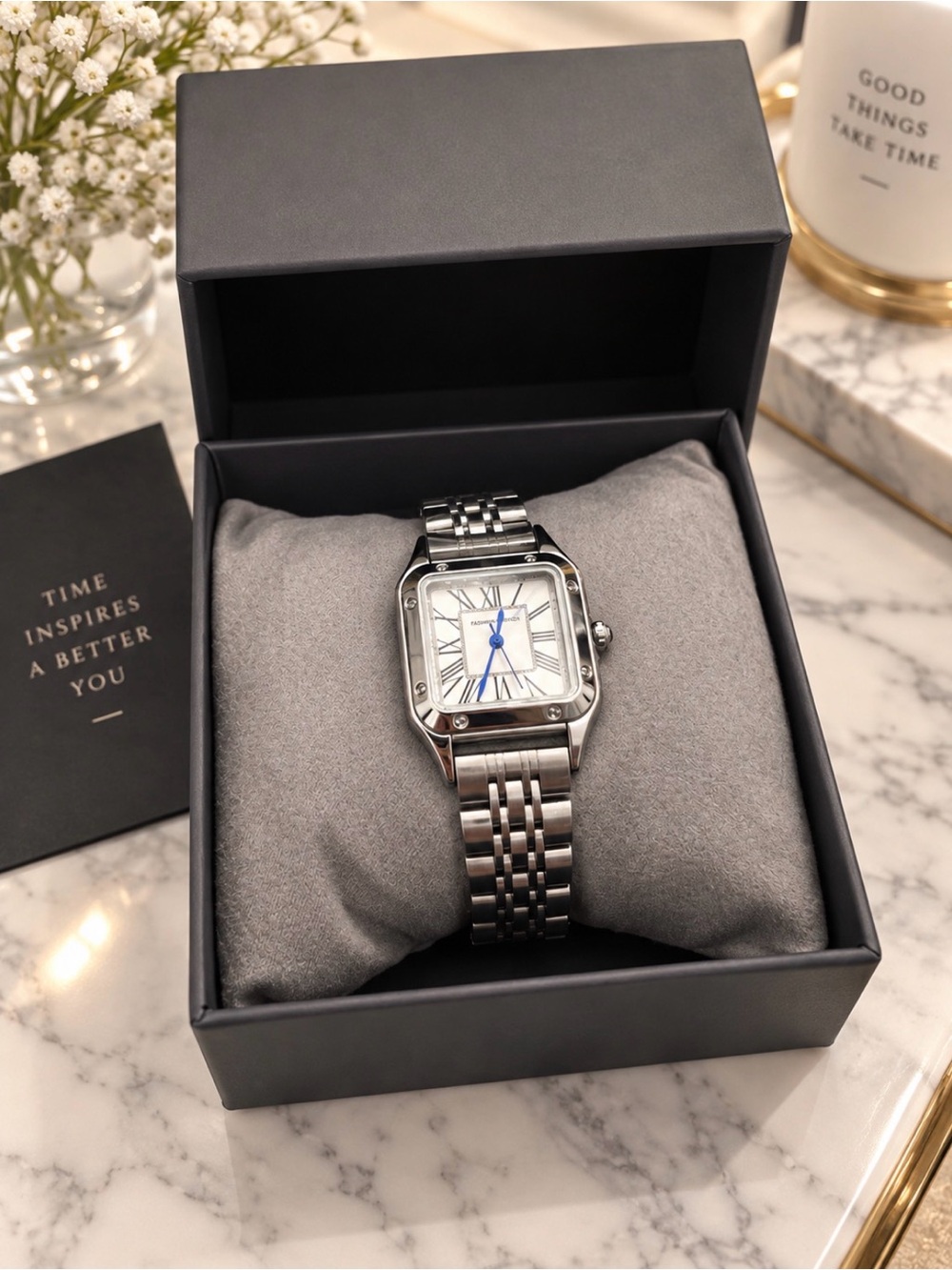 IBSO Boerni Aibisino Woman Silver-Tone Square Watch – New with Box
